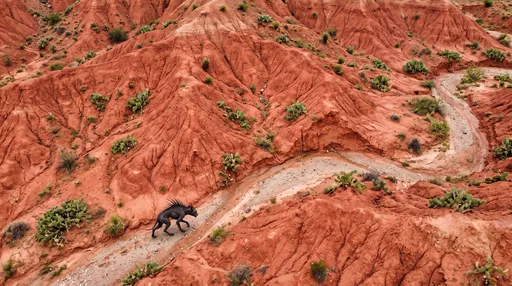 Chupacabra Stalking Through Red Clay Badlands