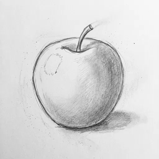 Simple Graphite Pencil Sketch of Whole Apple