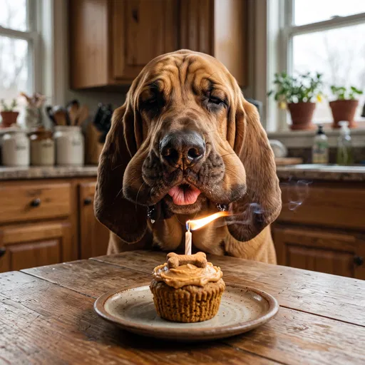 Bloodhound Blowing Out Birthday Cupcake Candle