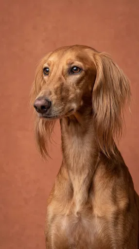 Studio Portrait of Red-Fawn Saluki