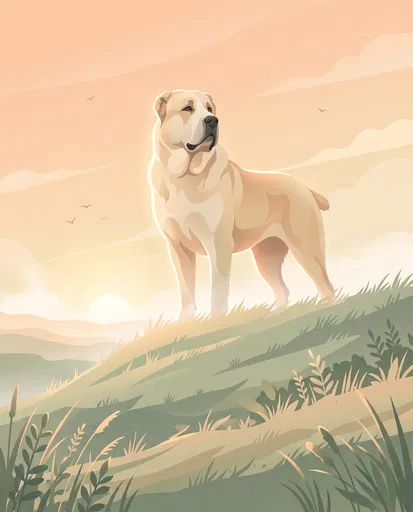 Alabai Dog on Hill at Sunrise