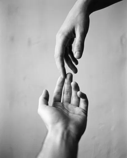 Two Hands Barely Touching in Monochrome