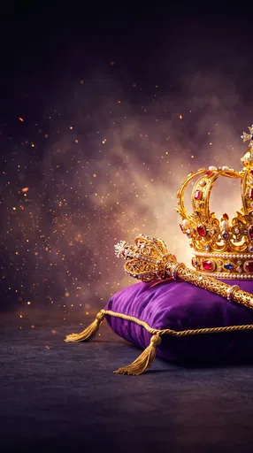 Golden Crown and Scepter on Cushion