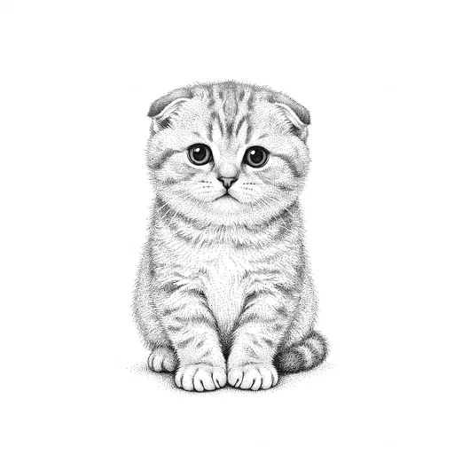 Stippled Scottish Fold Kitten Illustration