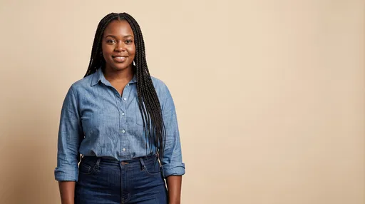 Smiling Woman in Denim Studio Portrait