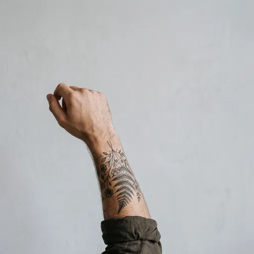 Forearm with Botanical Fine-Line Tattoo