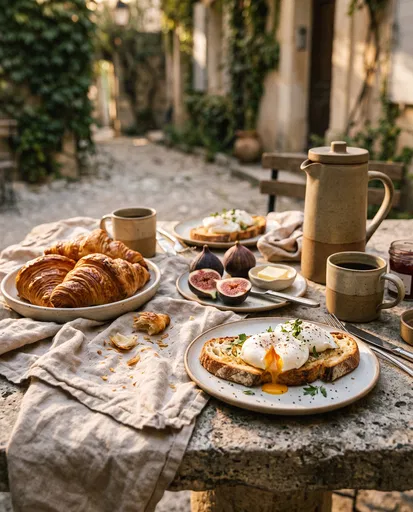 Rustic Outdoor European Breakfast Spread