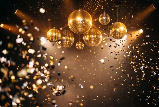 Golden Disco Balls and Falling Confetti
