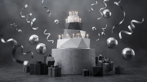 Monochrome Geometric Birthday Cake 3D Render