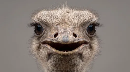 Close-Up Studio Portrait of Comical Ostrich