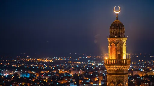 Illuminated Stone Minaret Against Night Sky