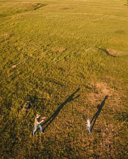 Aerial View of Father and Son Playing