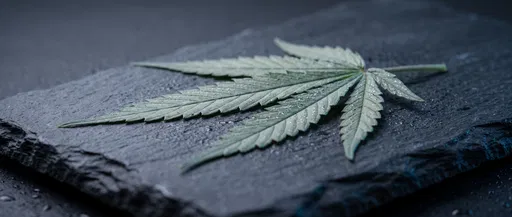 Fresh Cannabis Leaf on Dark Slate