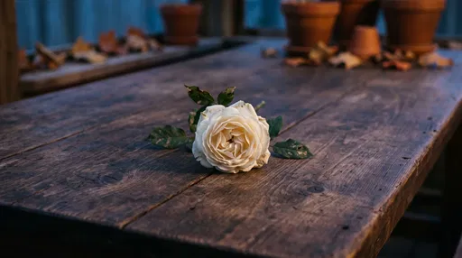 White Rose on Rustic Wooden Table