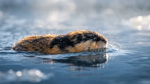 Norway Lemming Swimming in Calm Water