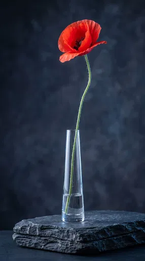 Red Poppy in Glass Bud Vase
