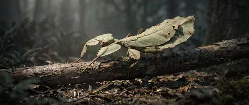Leaf Insect Walking on Forest Branch