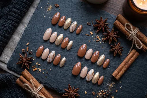 Warm Brown and Gold Press-On Nails