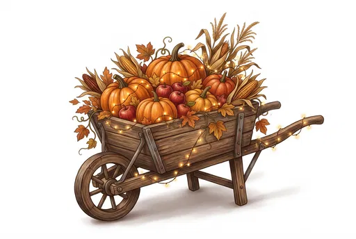 Autumn Wheelbarrow With Pumpkins And Lights