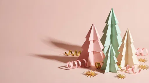 Pastel Paper Christmas Trees on Pink Background