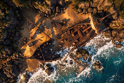Top-Down Stylized Pirate Shipwreck Cove
