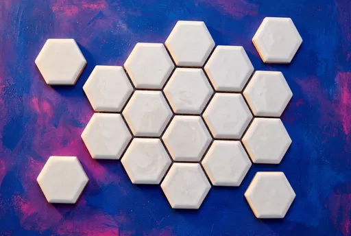 White Hexagon Tiles on Blue Background