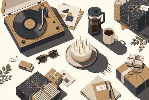 Minimalist Birthday Flat Lay Illustration