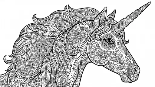 Intricate Zentangle Unicorn Adult Coloring Page