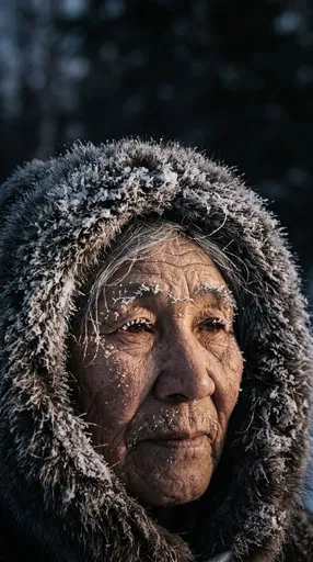 Indigenous Elder in Frosty Fur Hood