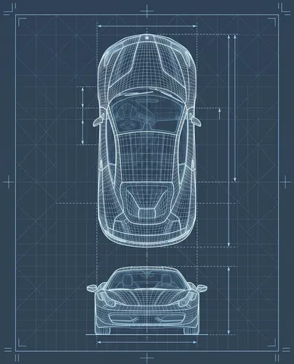 Sports Car Wireframe Blueprint Diagram