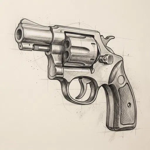 Graphite Pencil Sketch of Compact Revolver