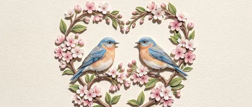 Bluebirds Inside Cherry Blossom Heart Wreath