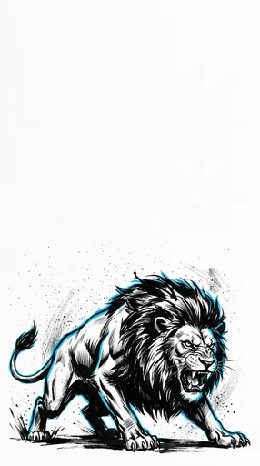 Graphic Ink Drawing of Snarling Lion