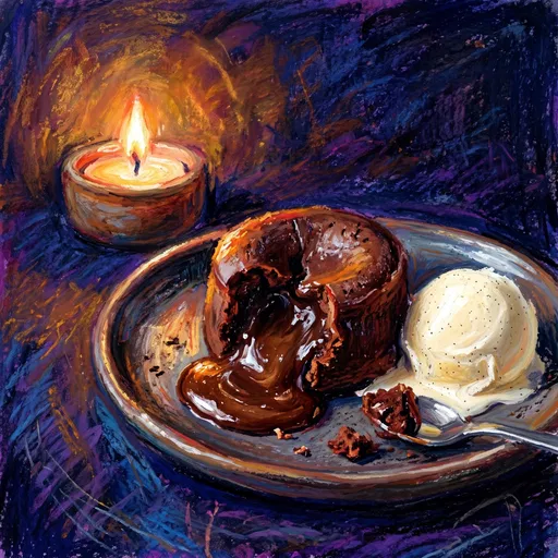 Oil Pastel Chocolate Lava Cake Illustration