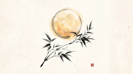 Sumi-e Moon and Bamboo Illustration