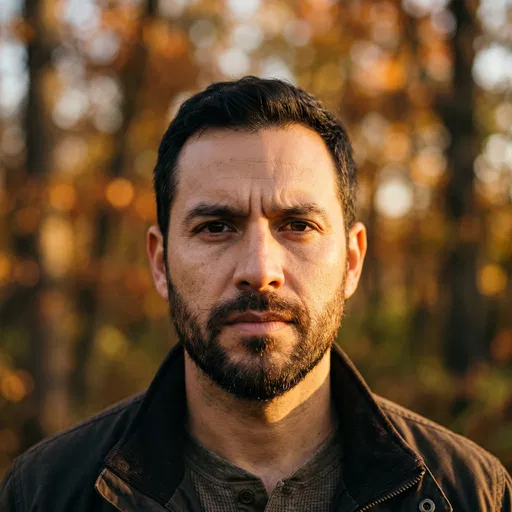 Focused Bearded Man Outdoors in Autumn