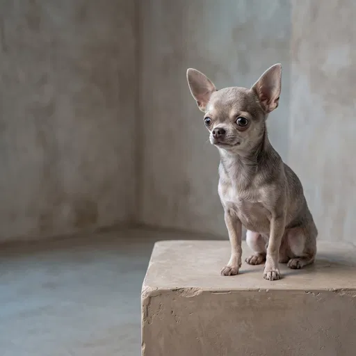 Silver-Fawn Chihuahua on Plaster Block