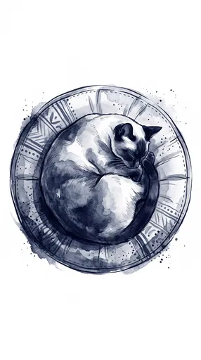 Indigo Ink Wash Sleeping Siamese Cat