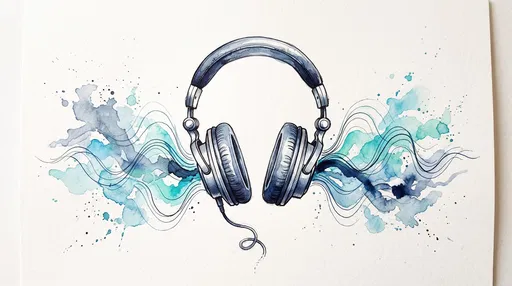 Watercolor Studio Headphones With Sound Waves