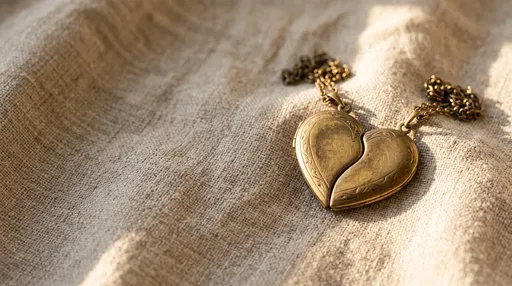 Vintage Brass Heart Locket Halves on Linen
