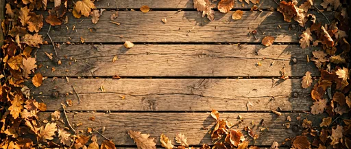 Weathered Wooden Planks Framed by Autumn Leaves