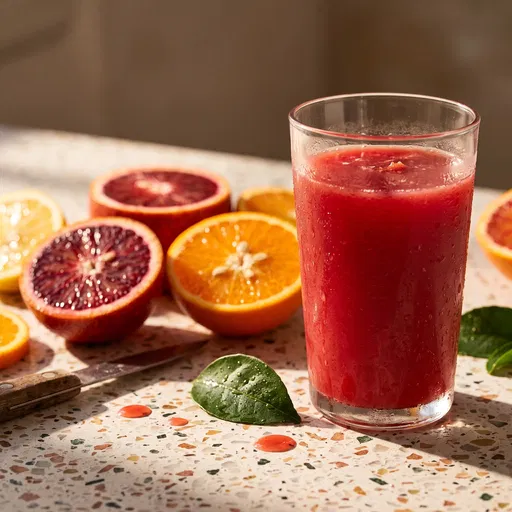 Fresh Blood Orange Juice on Terrazzo