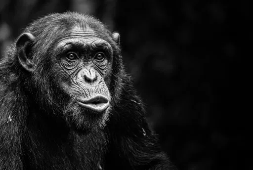 Monochrome Portrait of Expressive Chimpanzee