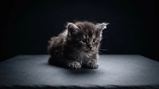 Fluffy Dark Kitten Studio Portrait