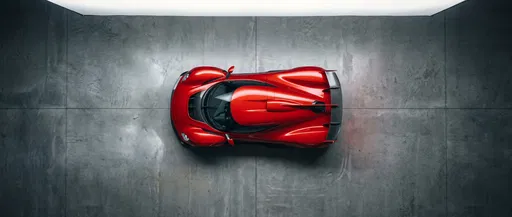 Overhead View of Red Hypercar on Concrete