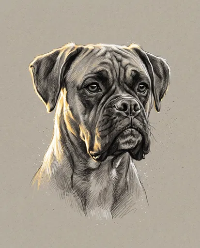 Boxer Dog Portrait Drawing on Toned Paper
