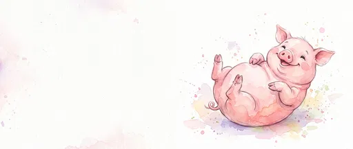 Watercolor Illustration of Smiling Pink Pig