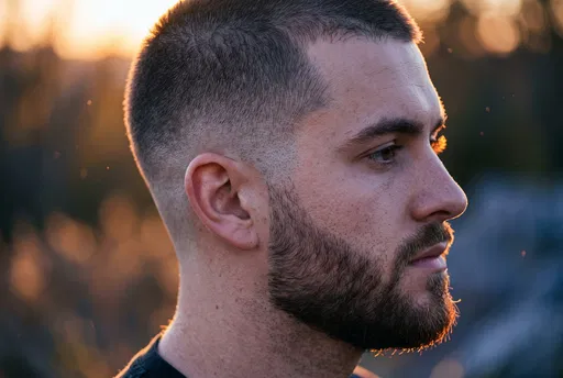 Man With Faded Buzz Cut at Sunset