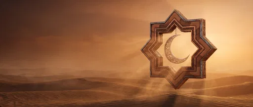 Floating Islamic Star Over Desert Dunes