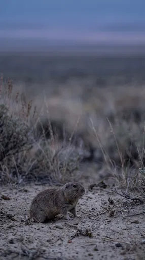 Pocket Gopher in Steppe at Dusk